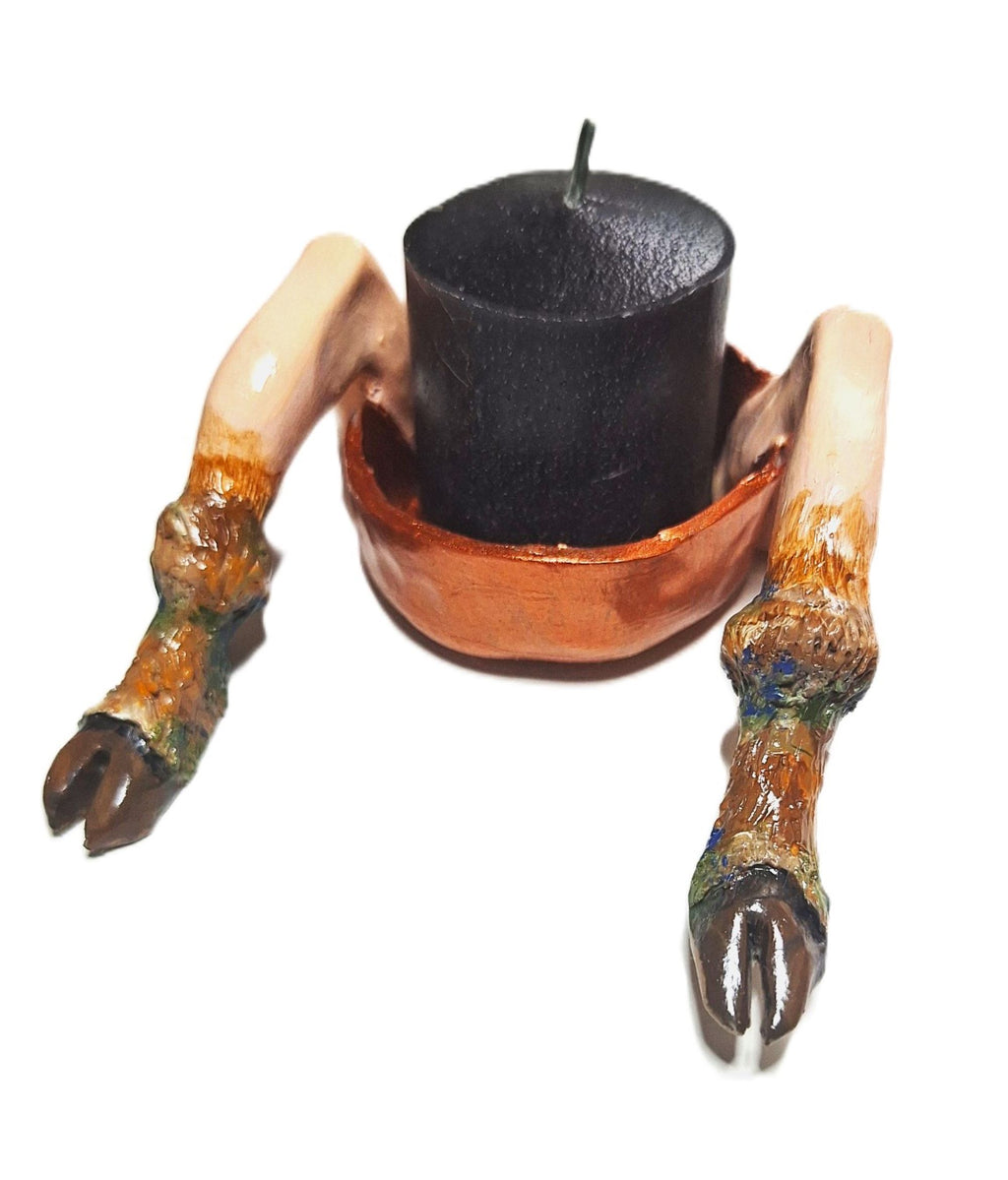 Halloween Conjuring Cloven Hoof SATYR Candle Holder Pagan Horror Decor
