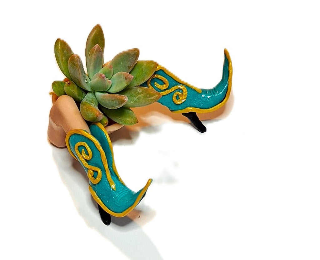 Southwestern Cowboy Boot Succulent Planter Rodeo Decor Desk Planter with plant included.
