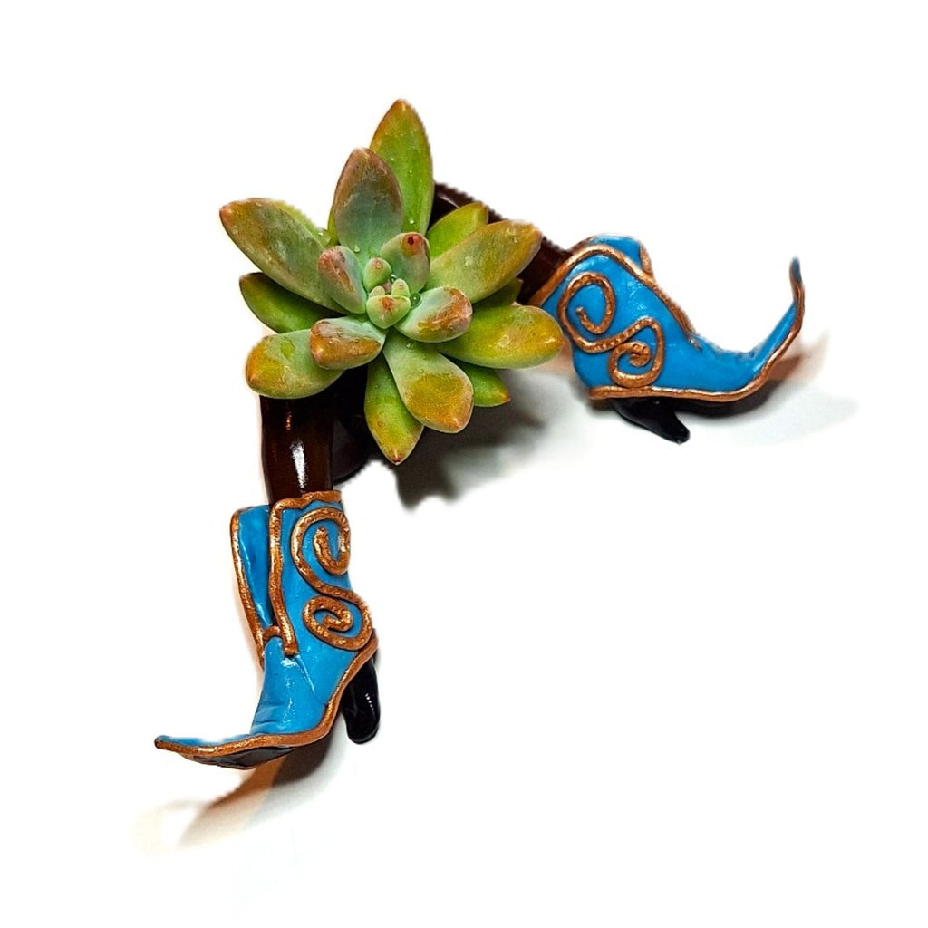 Southwestern Cowboy Boot Succulent Planter Rodeo Decor Desk Planter with plant included.