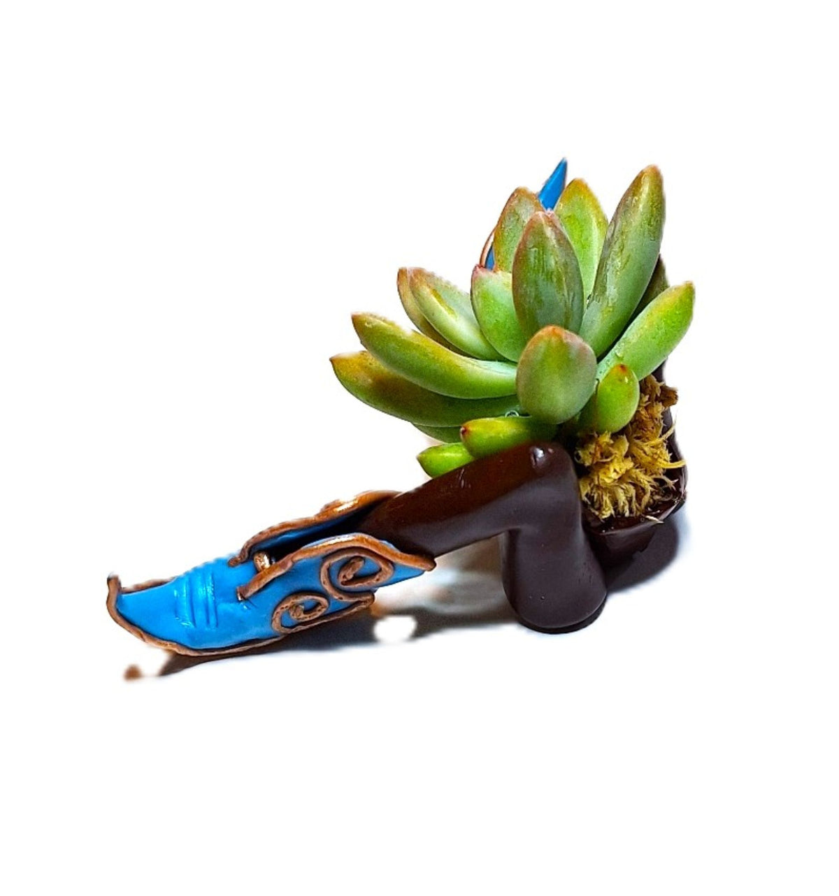 Southwestern Cowboy Boot Succulent Planter Rodeo Decor Desk Planter with plant included.