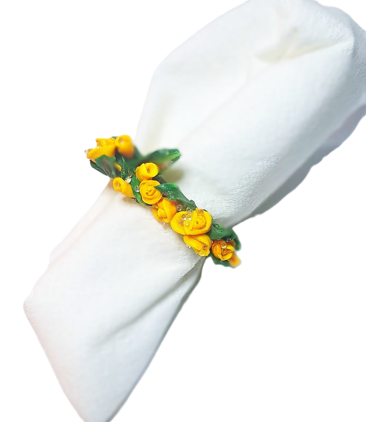 Set of 4 Yellow Tea Rose Napkin Rings Made in the USA.