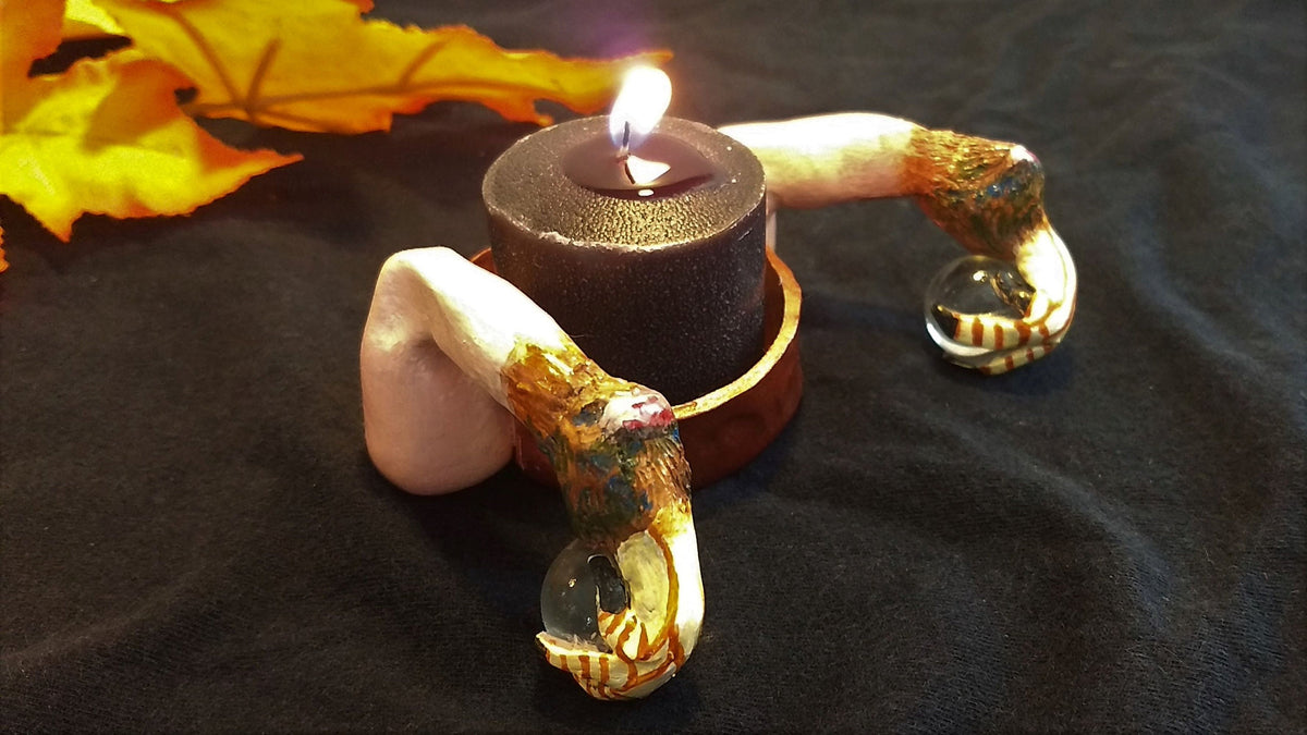 Halloween Conjuring Claw & Crystal Candle Holder Horror Pagan Decor