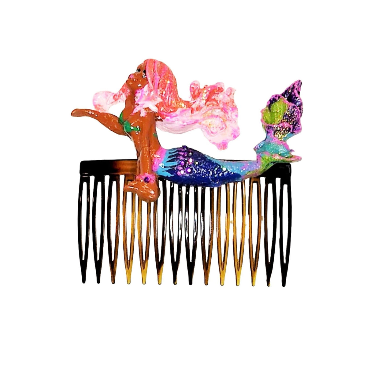 Mermaid 4" Hair Combs Set with Colored Crystals and Iridescent Glitter.