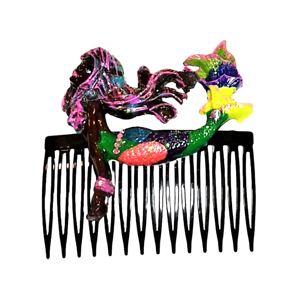 Mermaid 4" Hair Combs Set with Colored Crystals and Iridescent Glitter.