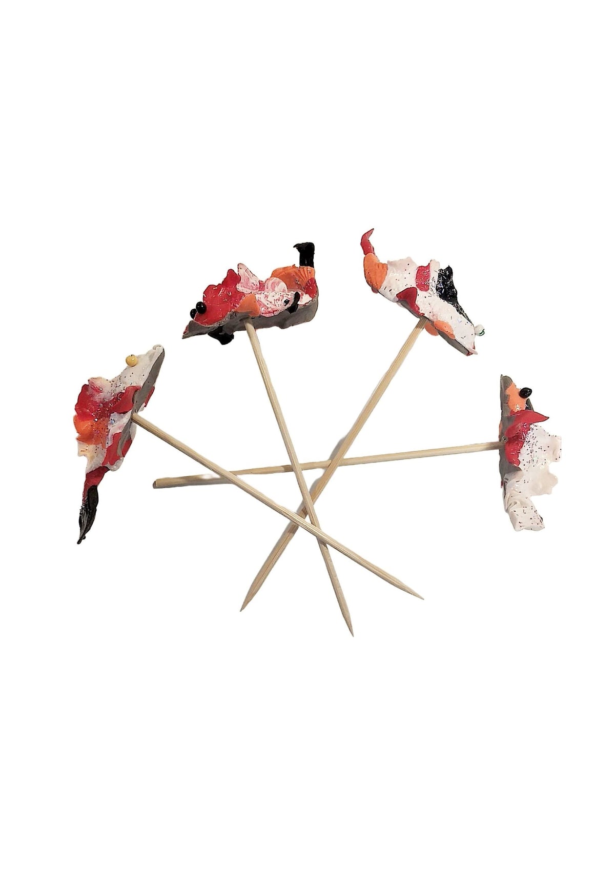 Koi Fish Floral Picks – 4pc Ceramic Plant Stakes for Bouquets, Planters & Crafts (3–4")