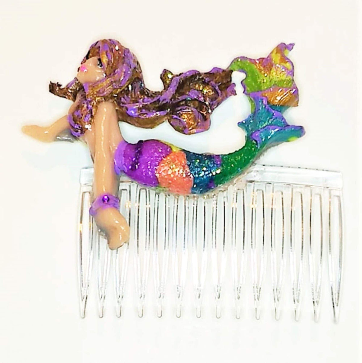 School Fashion Sparkling Mermaid Hair Combs Set (2) Beige Skin Made in the USA
