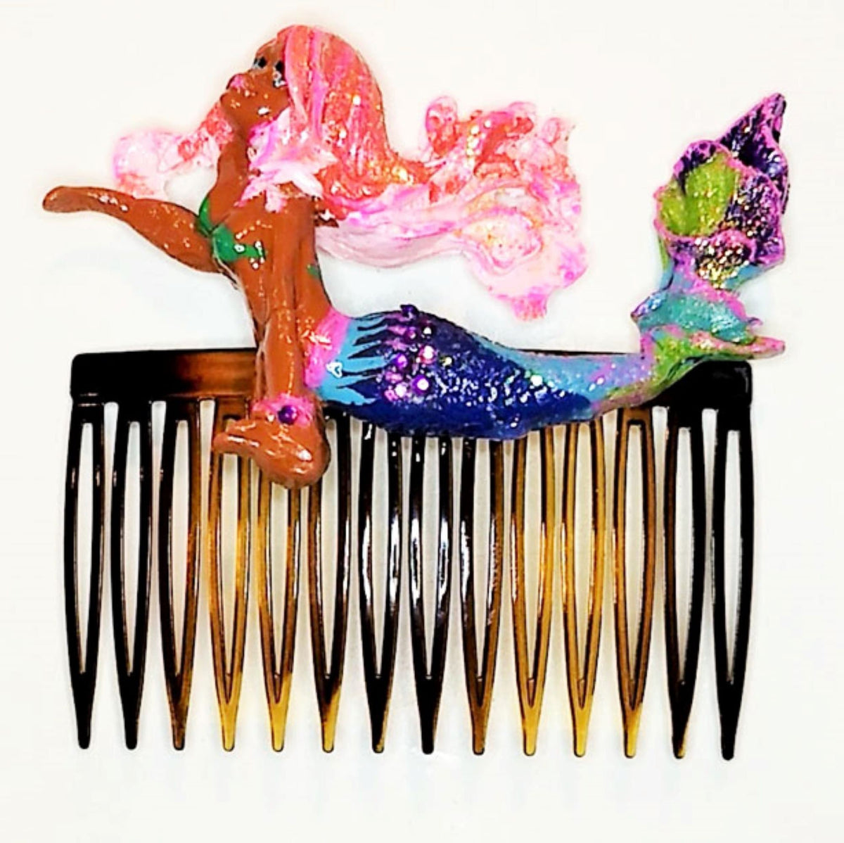 School Fashion Sparkling Mermaid Hair Combs Set (2) Beige Skin Made in the USA