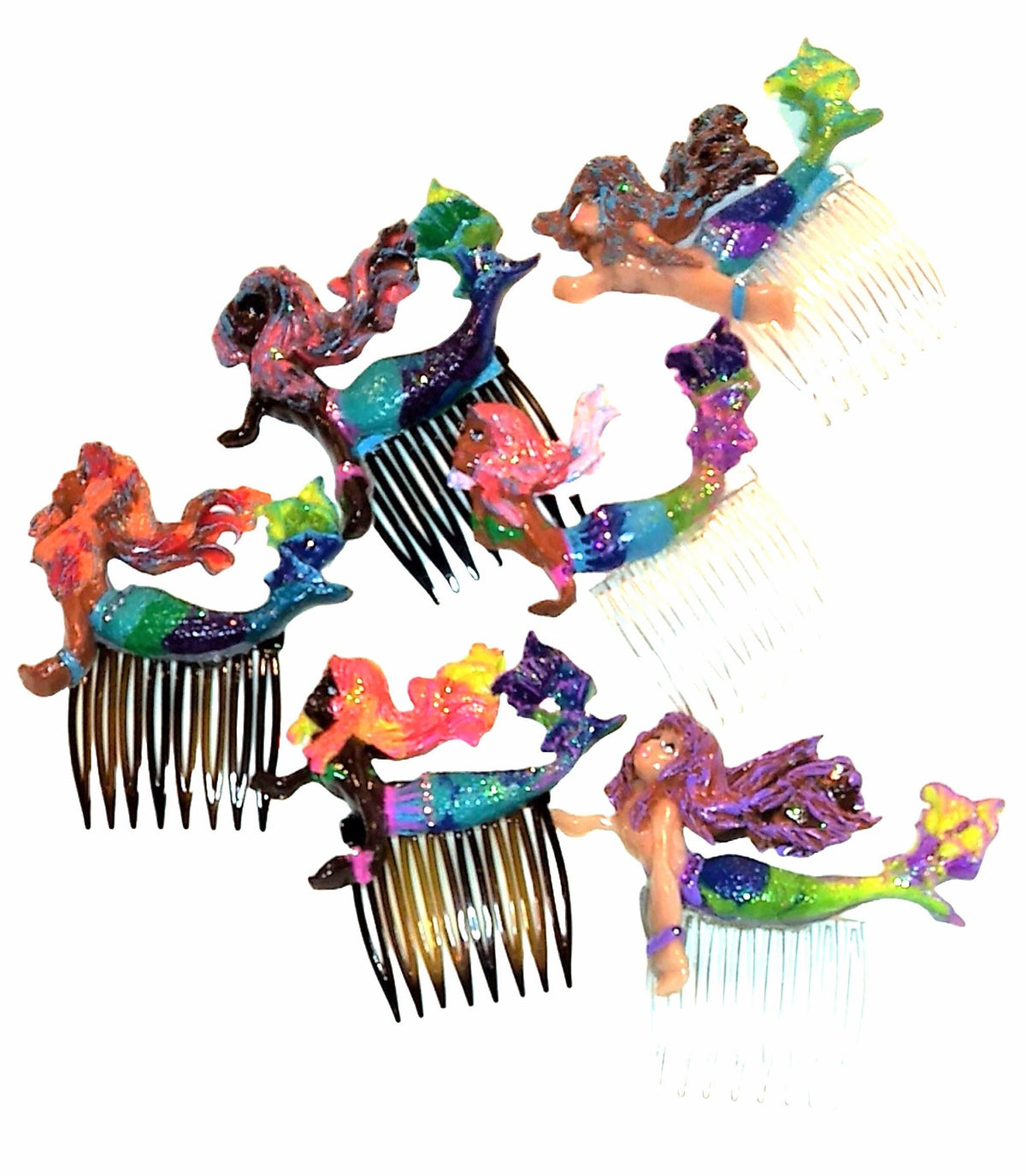 School Fashion Sparkling Mermaid Hair Combs Set (2) Beige Skin Made in the USA