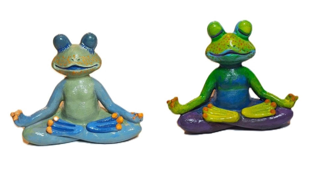 Buddha Yoga Meditation Zen Frogs Statues -SET Hand Painted Pair Indoor/Outdoor