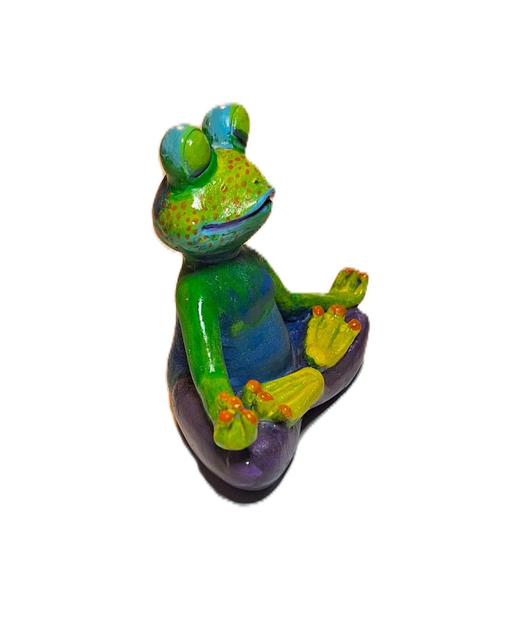 Sunrise Yoga Frog Figurine Meditating Zen Garden Hand painted Statue.