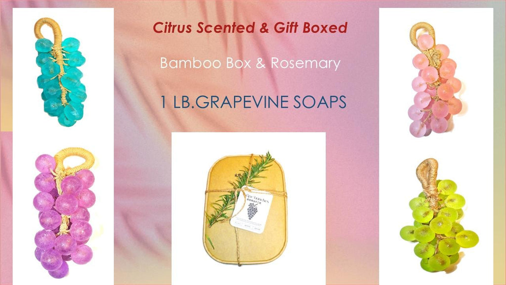 Grape Cluster Soap Set Citrus Scented Botanical Spa Gift in Bamboo Box Assorted Colors