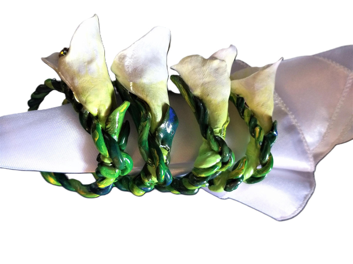 Handmade Calla Lily Napkin Rings Set of 4 – Floral Wedding Table Decor (Custom Colors)
