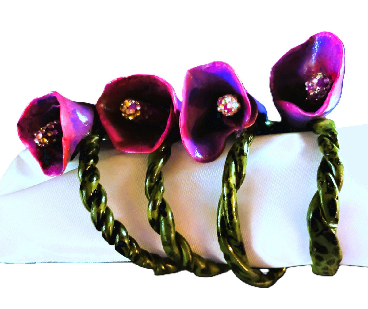 Set of 4 Handmade Purple Bell Lily Napkin Rings Made in the USA.