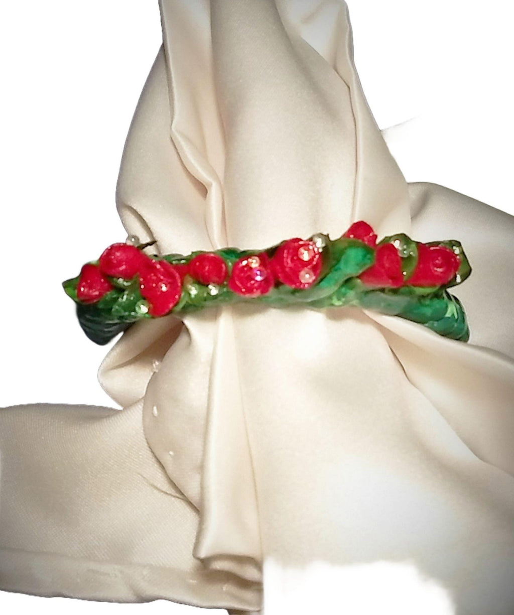 New Red Baby Tea Roses Napkin Rings Set of 4 Gift Boxed, Affordable