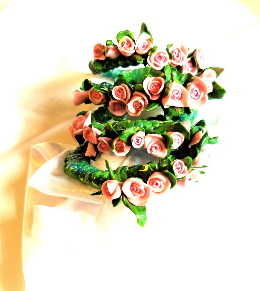 Pink Baby Rose Napkin Rings Set of 4 Handmade Ceramic Floral Napkin Holders Wedding Table Decor Bridal Shower, Made in the USA