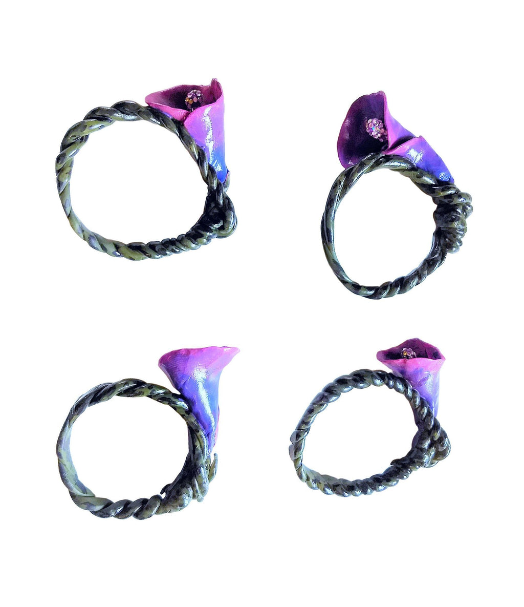 Set of 4 Handmade Purple Bell Lily Napkin Rings Made in the USA.
