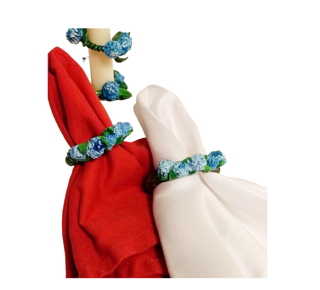Blue Hydrangea Napkin Rings, crafted in the USA