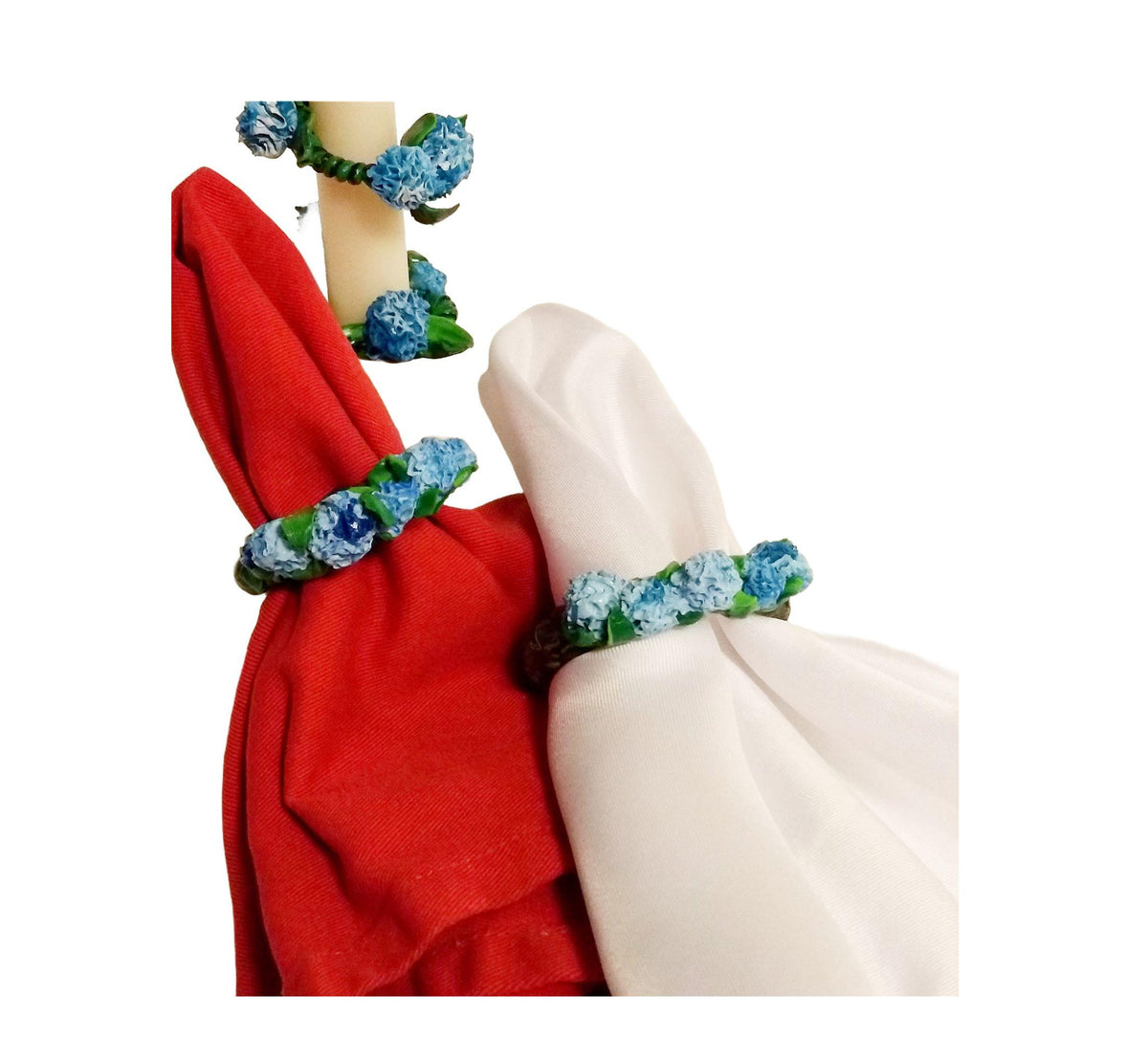 Blue Hydrangea Napkin Rings, crafted in the USA