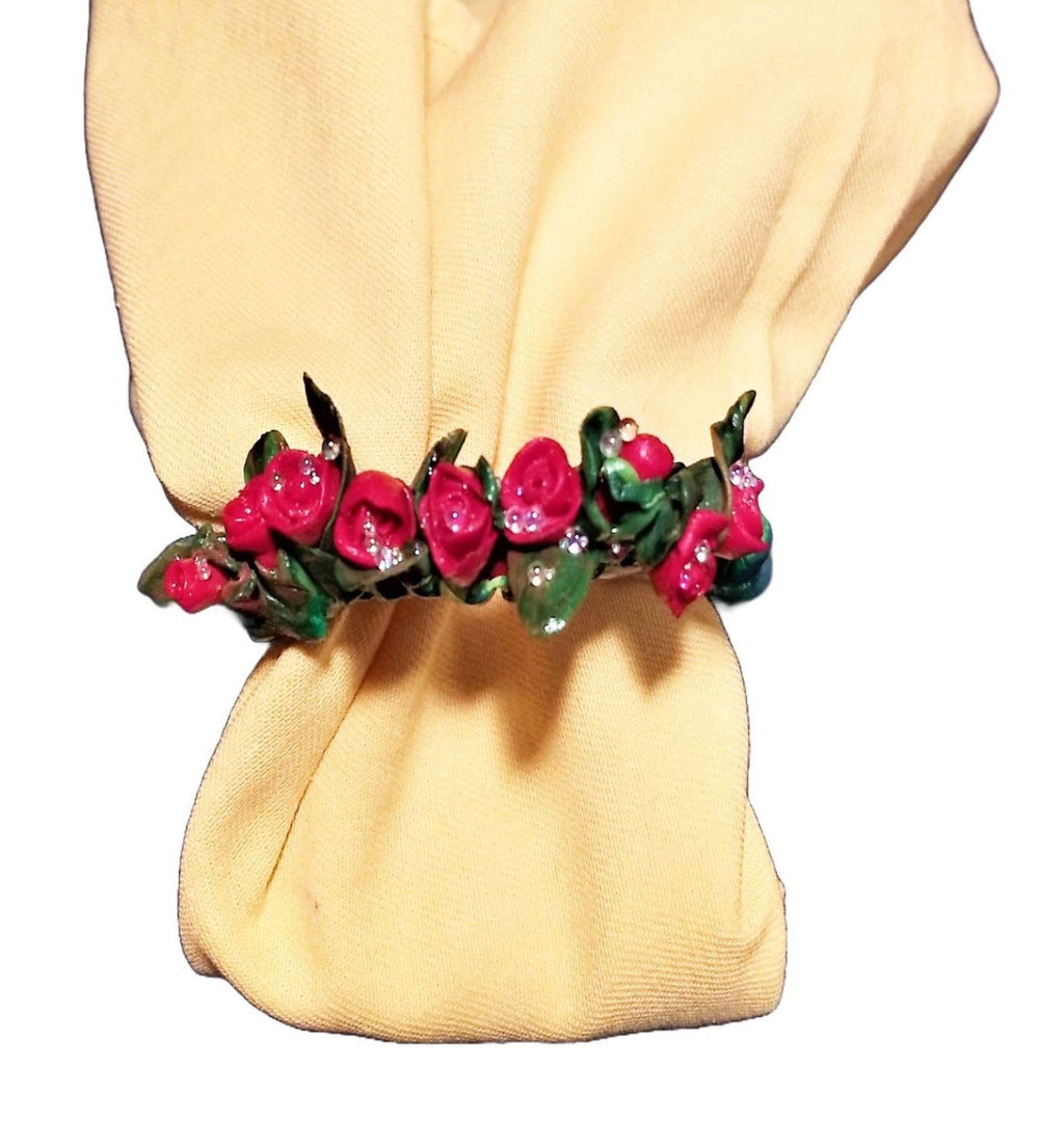 New Red Baby Tea Roses Napkin Rings Set of 4 Gift Boxed, Affordable