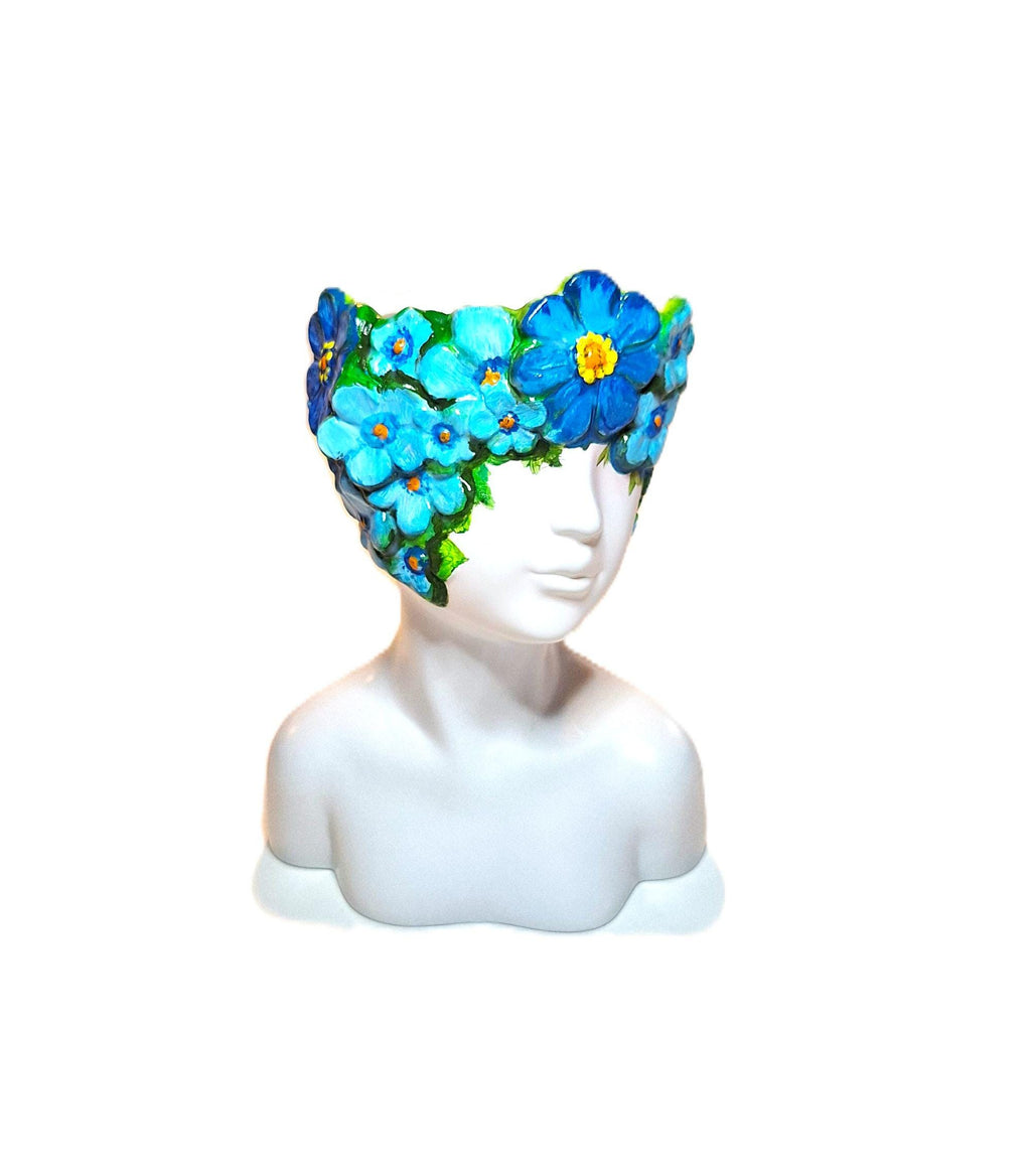 Hand‑Painted Resin Face Planter Blue Floral Crown Bust Lightweight Indoor Decorative Planter 6 Inch Desk & Shelf Décor