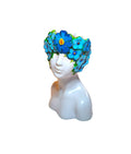 Hand‑Painted Resin Face Planter Blue Floral Crown Bust Lightweight Indoor Decorative Planter 6 Inch Desk & Shelf Décor