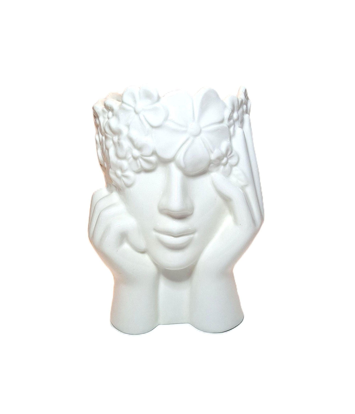 Ceramic White Female Face Planter High Gloss Finish 6-inch-High Affordable Decor