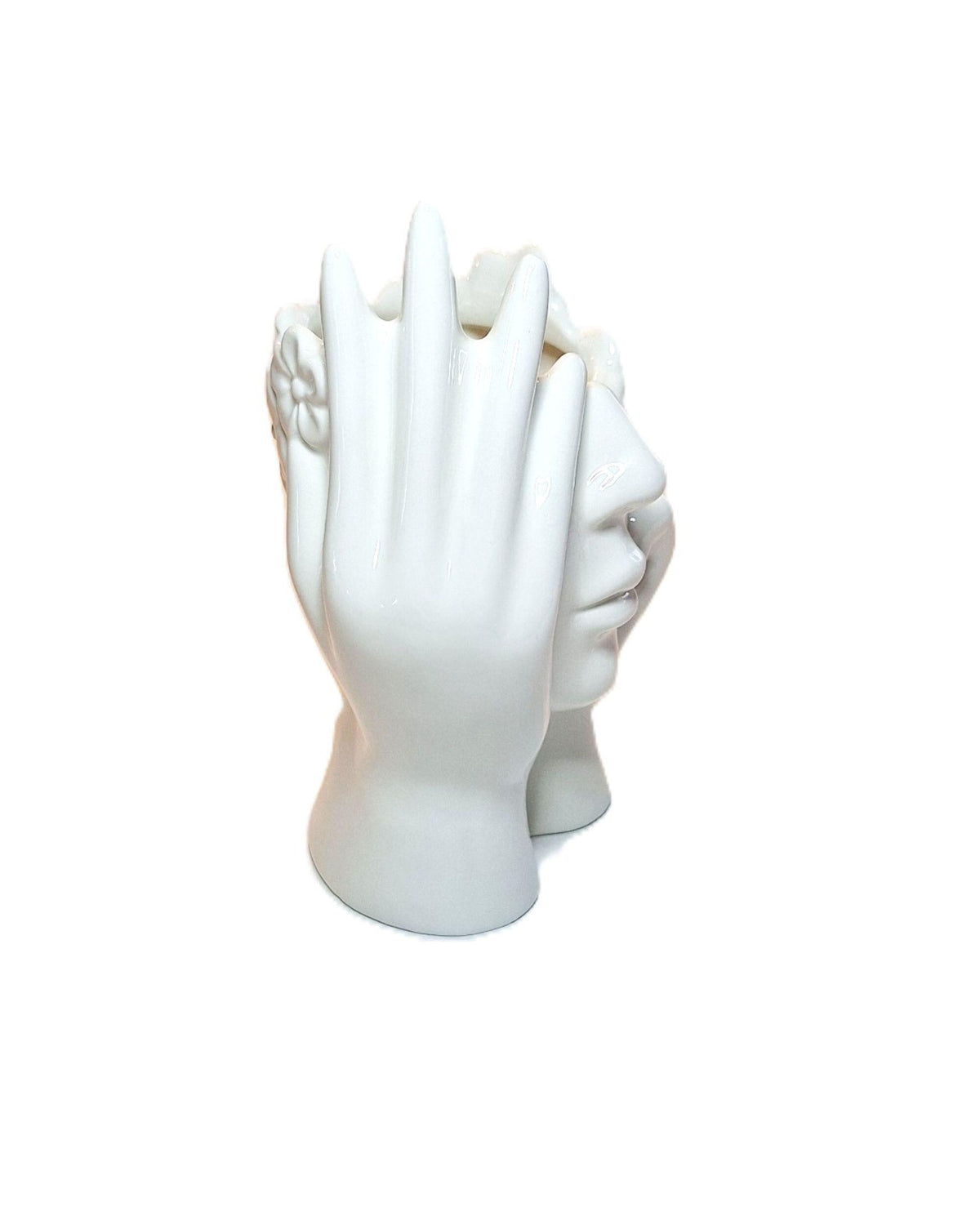 White High Gloss Face Planter Ceramic 6-inch-Tall Affordable Decor