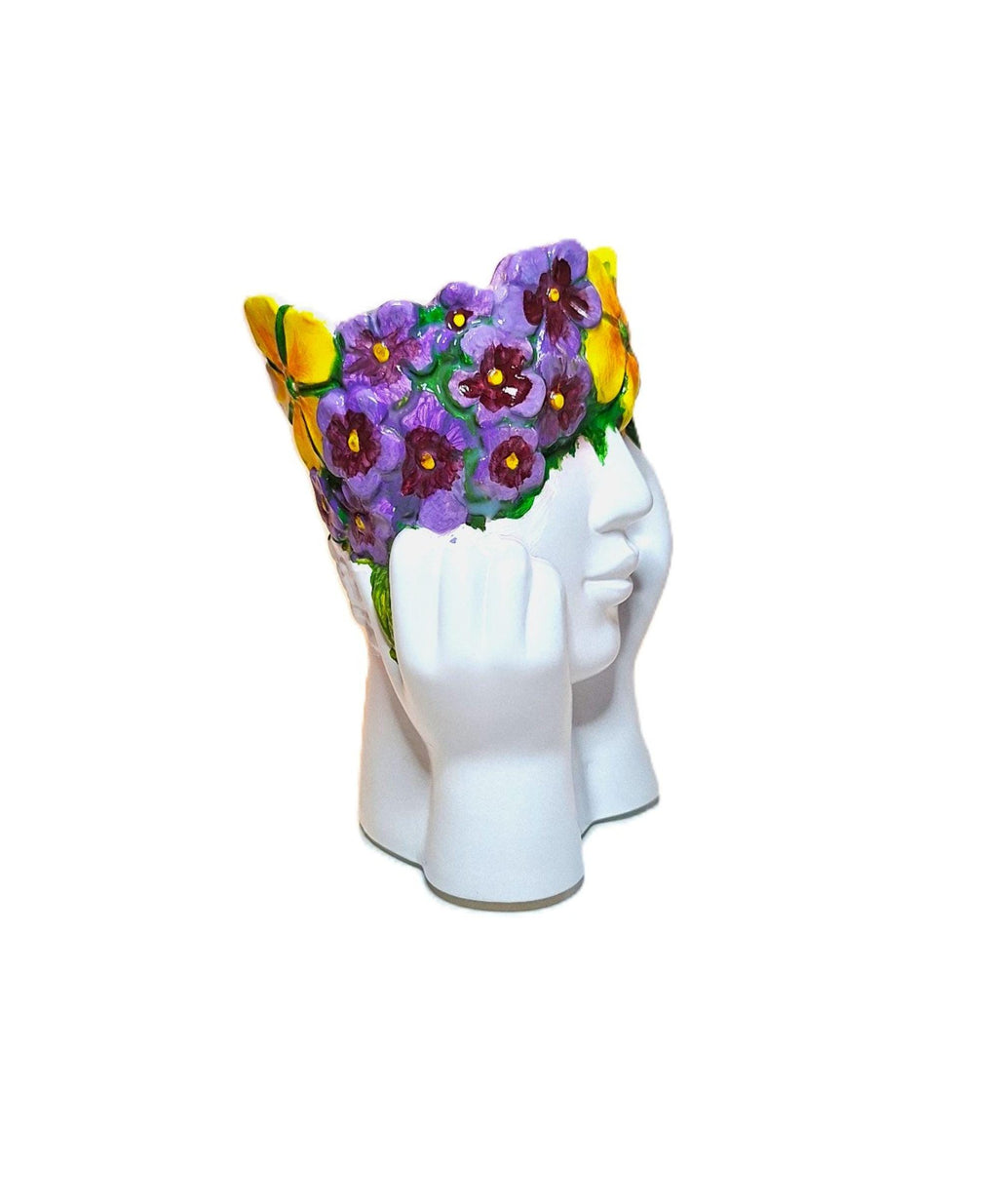 Hand‑Painted Face Planter Resin Indoor Planter Floral Crown Decorative Pot Lightweight 6 Inch tall