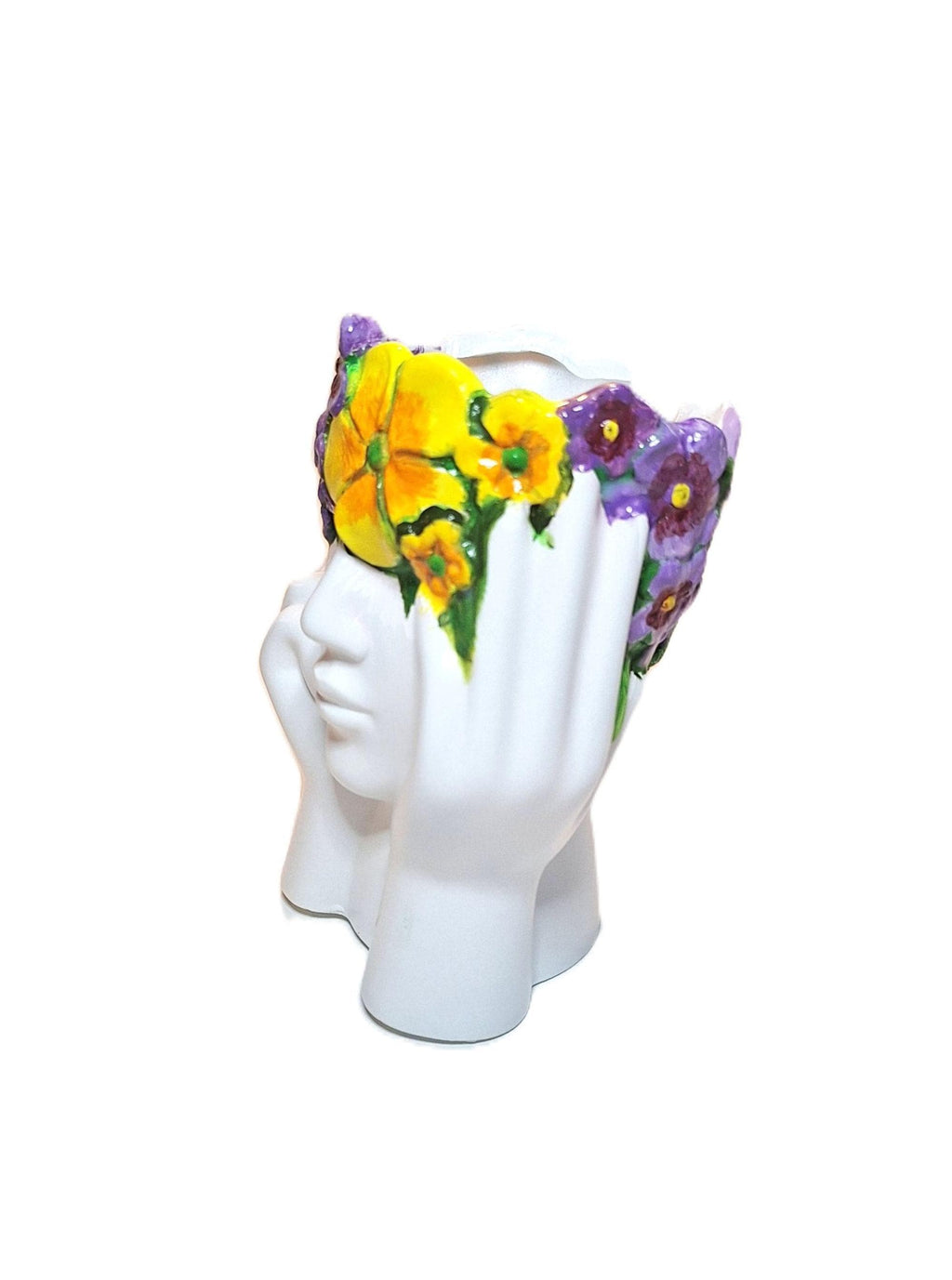 Hand‑Painted Face Planter Resin Indoor Planter Floral Crown Decorative Pot Lightweight 6 Inch tall