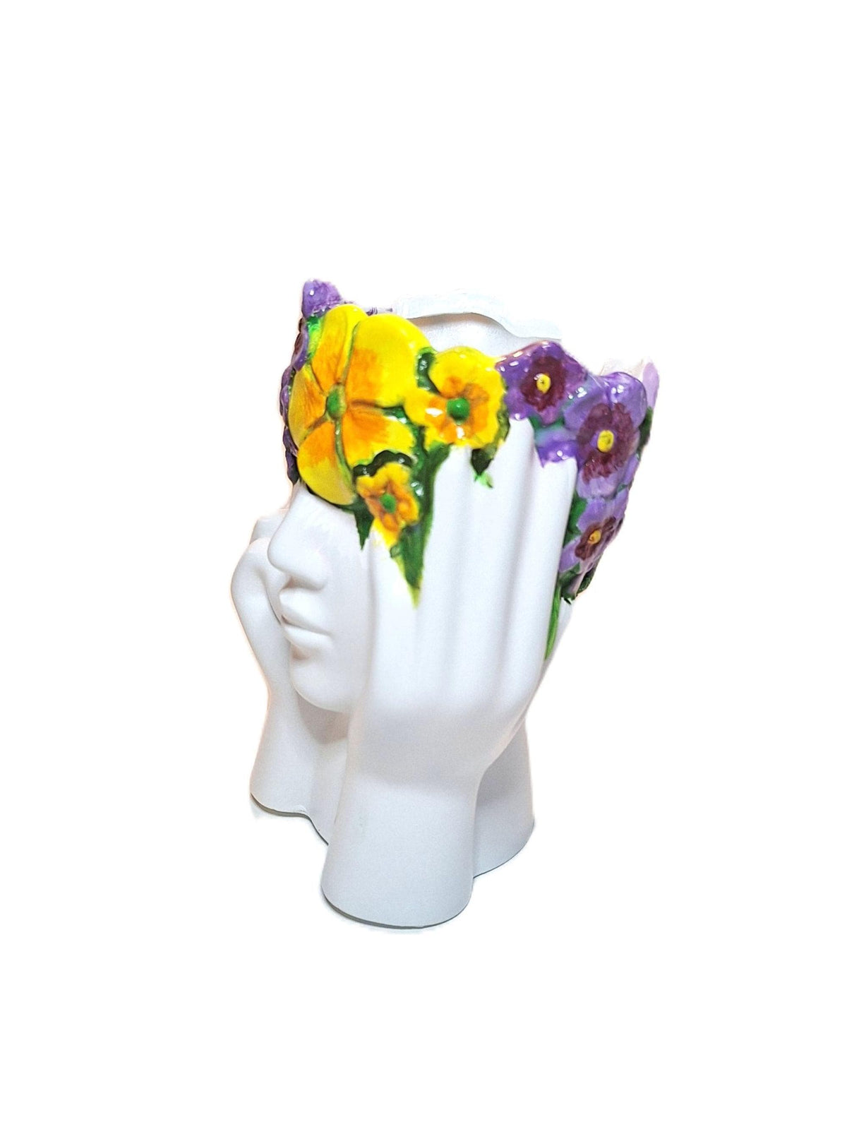 Hand‑Painted Face Planter Resin Indoor Planter Floral Crown Decorative Pot Lightweight 6 Inch tall