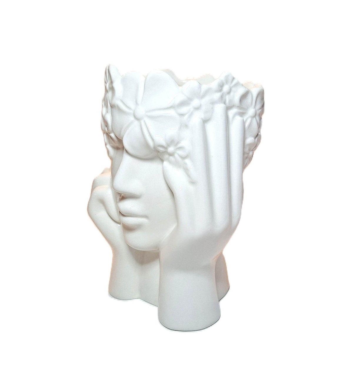 Ceramic White Female Face Planter High Gloss Finish 6-inch-High Affordable Decor