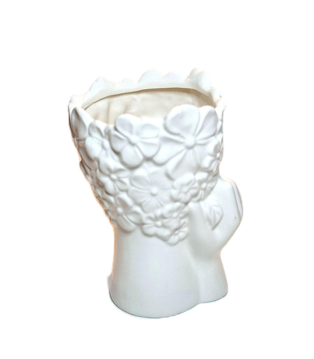 Ceramic White Female Face Planter High Gloss Finish 6-inch-High Affordable Decor