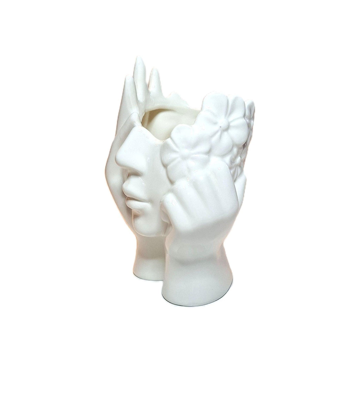 White High Gloss Face Planter Ceramic 6-inch-Tall Affordable Decor