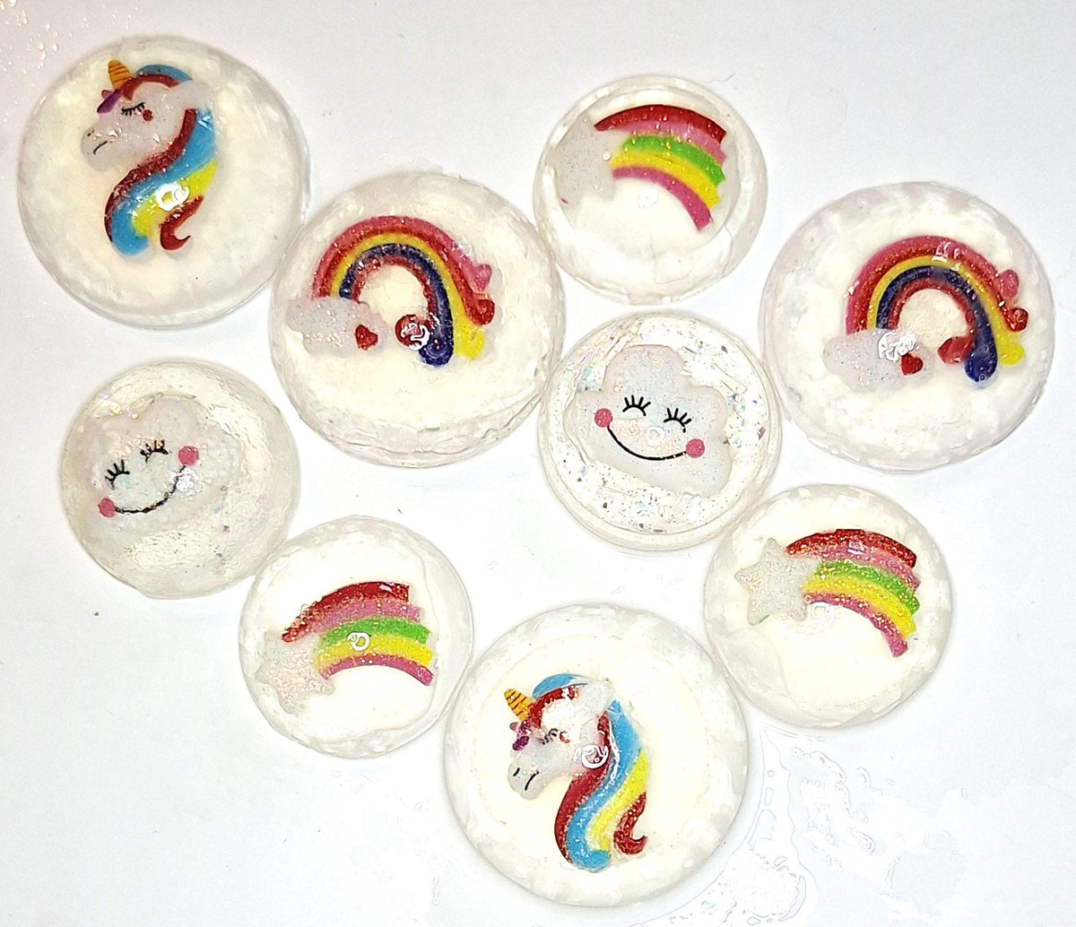 Unicorn Rainbow Magic Soap Set 7 Clear Vegan Glycerin Rounds with Clouds & Stars (Hypoallergenic, Unscented)