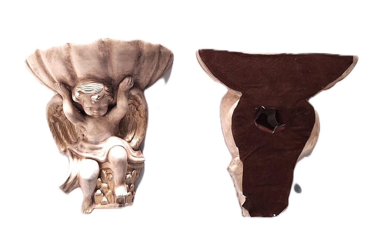 Large Cherub Angel Wall Planter Set Vintage Shell Wall Pocket 10x9x5 Ceramic Wall Décor Pair Indoor/Outdoor Use.