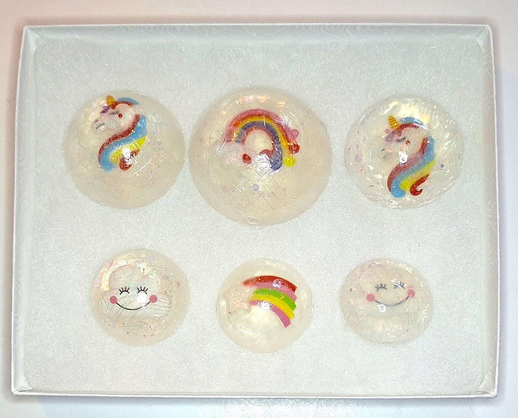 Unicorn Rainbow Magic Soap Set 7 Clear Vegan Glycerin Rounds with Clouds & Stars (Hypoallergenic, Unscented)