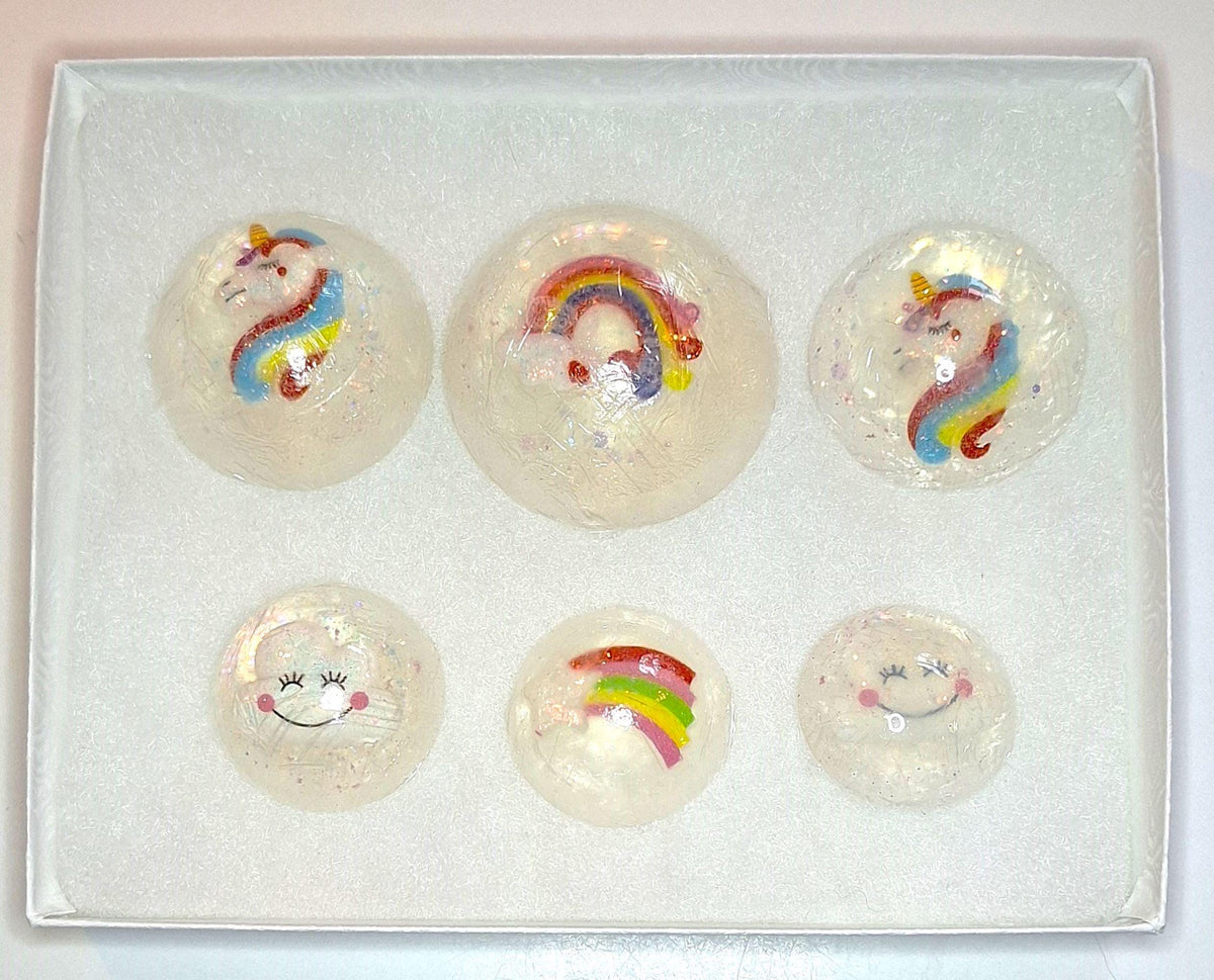Unicorn Rainbow Magic Soap Set 7 Clear Vegan Glycerin Rounds with Clouds & Stars (Hypoallergenic, Unscented)