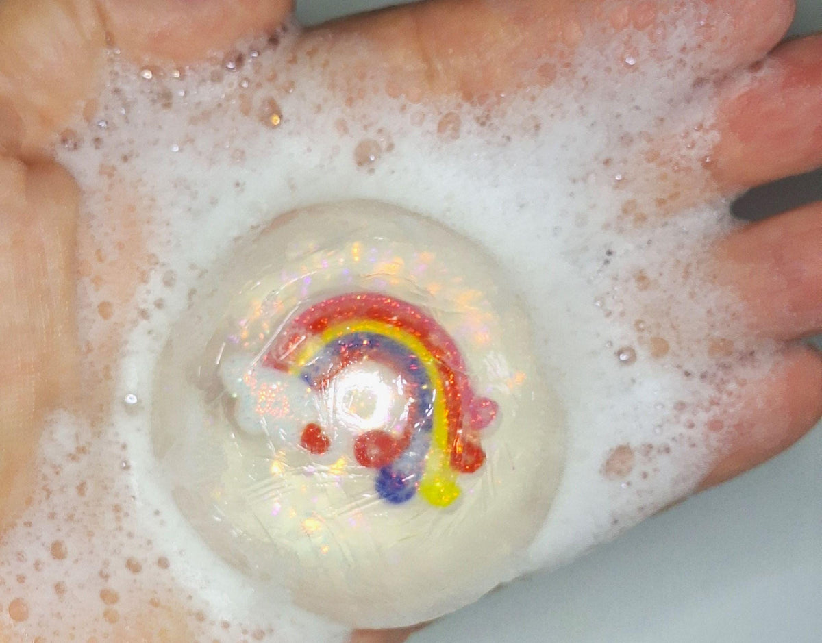 Unicorn Rainbow Magic Soap Set 7 Clear Vegan Glycerin Rounds with Clouds & Stars (Hypoallergenic, Unscented)