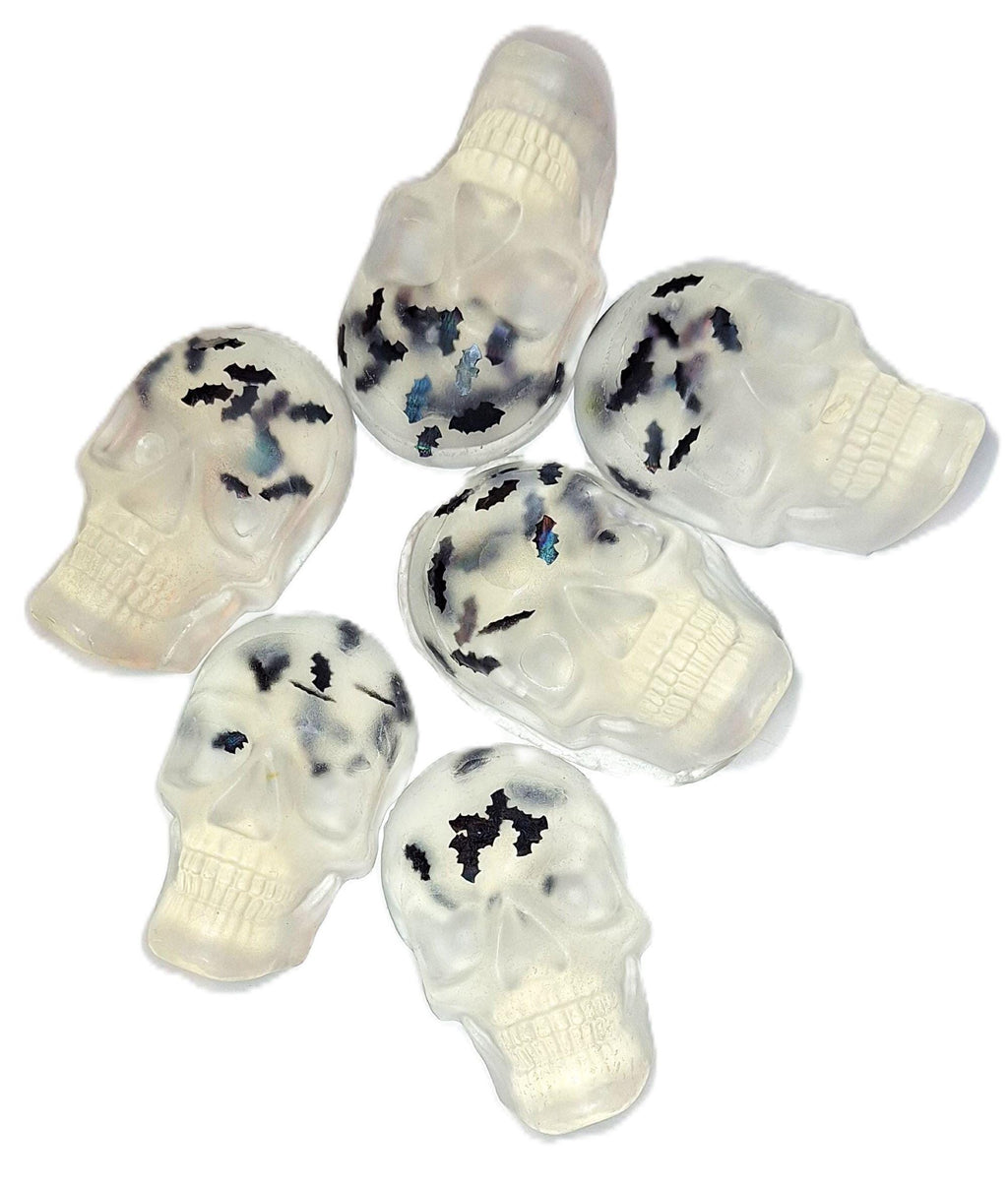 Halloween Soap Gift Set of 6 Skulls and Bats Clear Vegan Glycerin Gluten-Free Hypoallergenic Unscented.