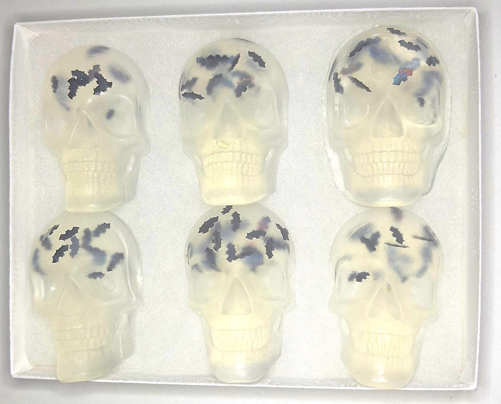 Halloween Soap Gift Set of 6 Skulls and Bats Clear Vegan Glycerin Gluten-Free Hypoallergenic Unscented.