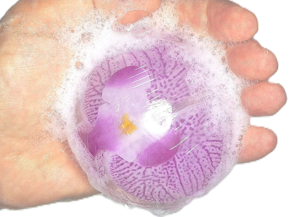 Handmade Orchid Soaps, Clear Vegan Glycerin, Unscented Hypoallergenic, Purple or Yellow, 8 oz Rounds, 2 Pack