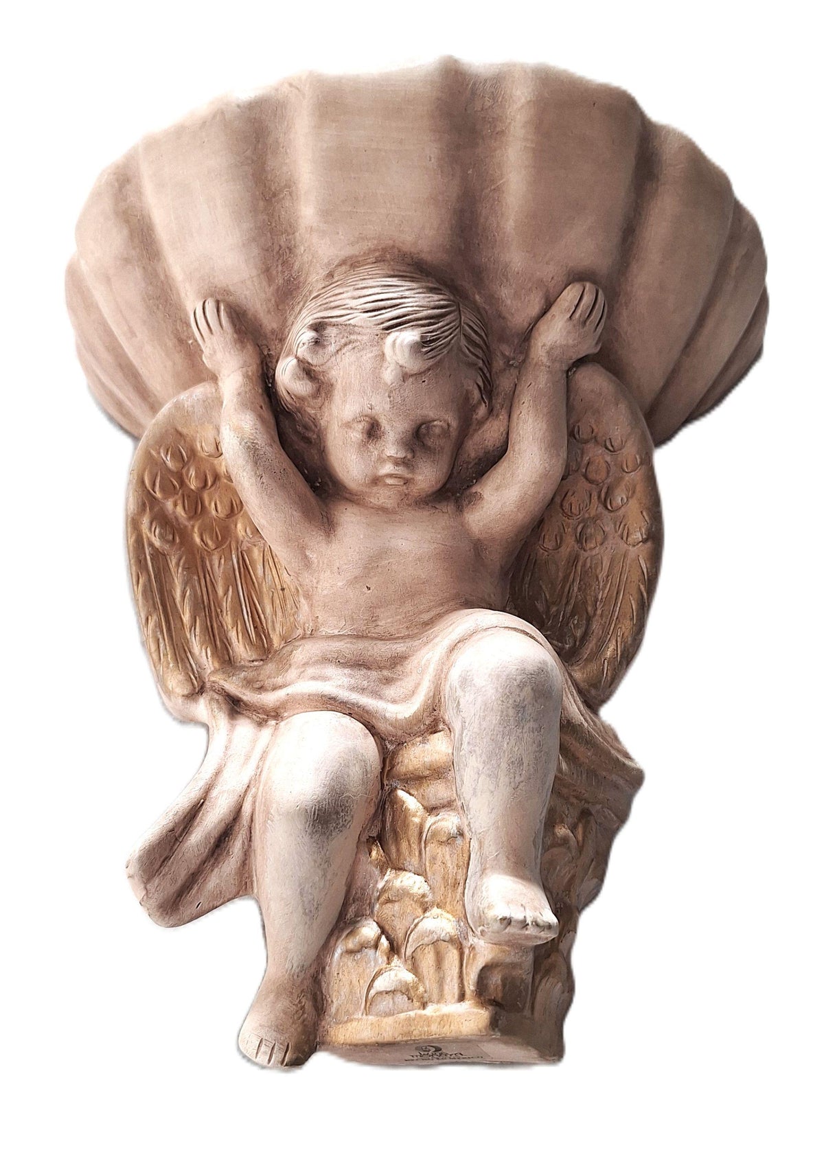 Large Cherub Angel Wall Planter Set Vintage Shell Wall Pocket 10x9x5 Ceramic Wall Décor Pair Indoor/Outdoor Use.