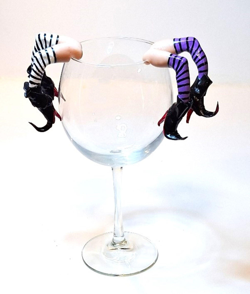 Witch Leg Wine Glass Charms 4" Reusable Drink Markers Cup Edge Figurines for Halloween Parties Purple Witch Legs Rim Topper