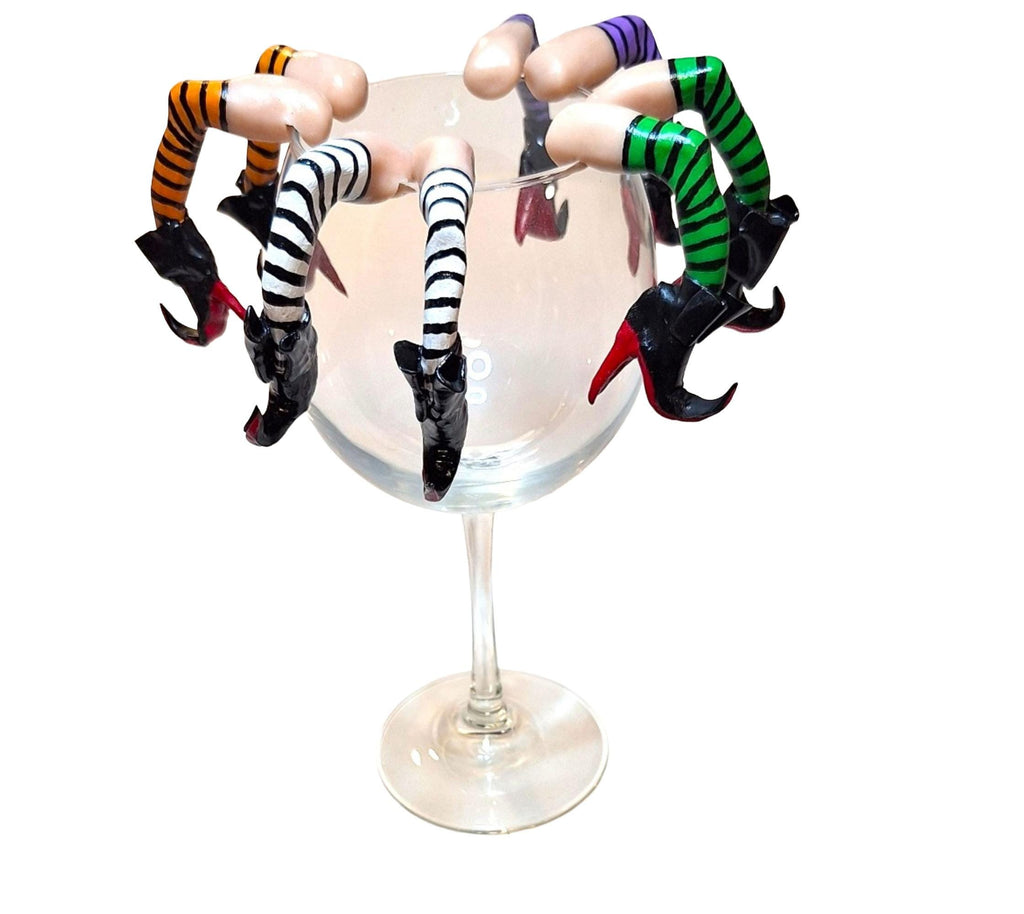 Witch Leg Wine Glass Charms 4" Reusable Drink Markers Cup Edge Figurines for Halloween Parties Purple Witch Legs Rim Topper