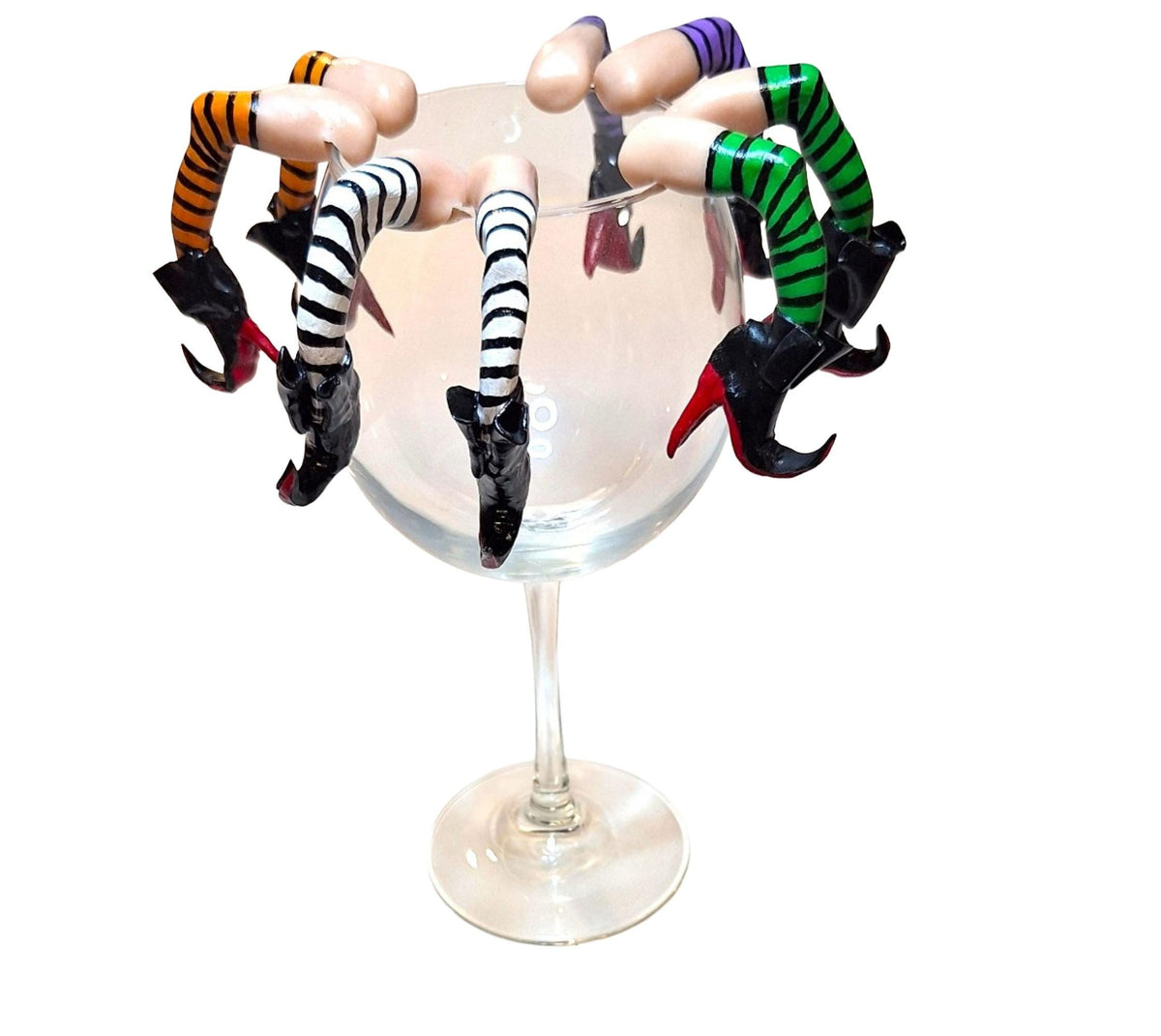 Witch Leg Wine Glass Charms 4" Reusable Drink Markers Cup Edge Figurines for Halloween Parties Purple Witch Legs Rim Topper