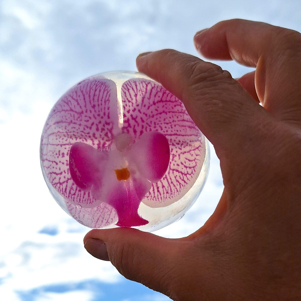 Handmade Orchid Soaps, Clear Vegan Glycerin, Unscented Hypoallergenic, Purple or Yellow, 8 oz Rounds, 2 Pack