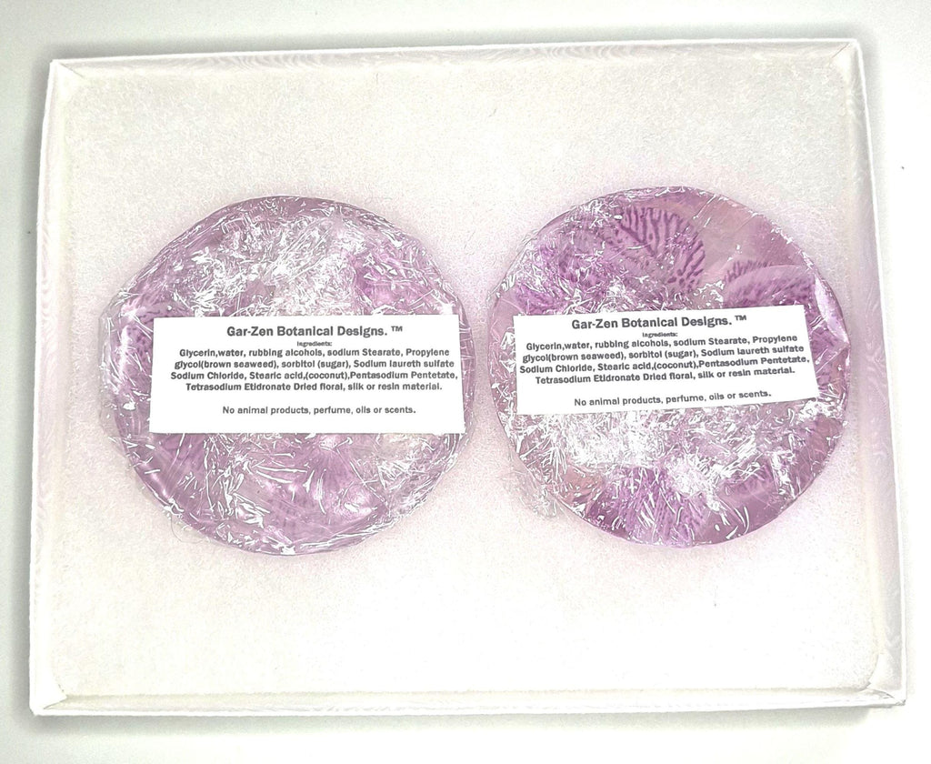 Handmade Orchid Soaps, Clear Vegan Glycerin, Unscented Hypoallergenic, Purple or Yellow, 8 oz Rounds, 2 Pack