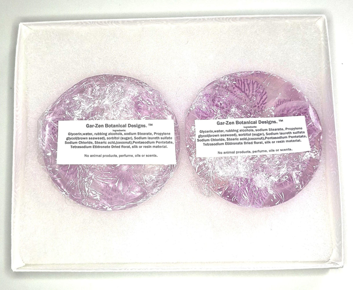 Handmade Orchid Soaps, Clear Vegan Glycerin, Unscented Hypoallergenic, Purple or Yellow, 8 oz Rounds, 2 Pack
