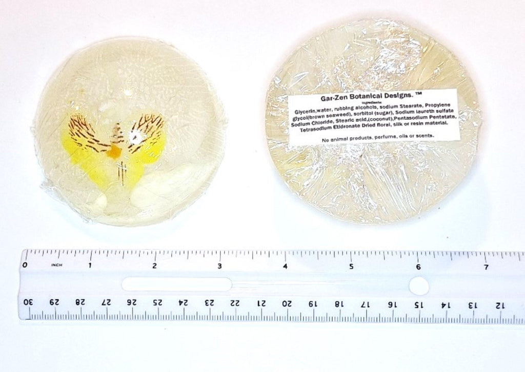 Handmade Artisan Orchid Soaps, Clear Vegan Glycerin, Unscented Hypoallergenic, Purple or Yellow, 8oz Rounds, 2 Pack