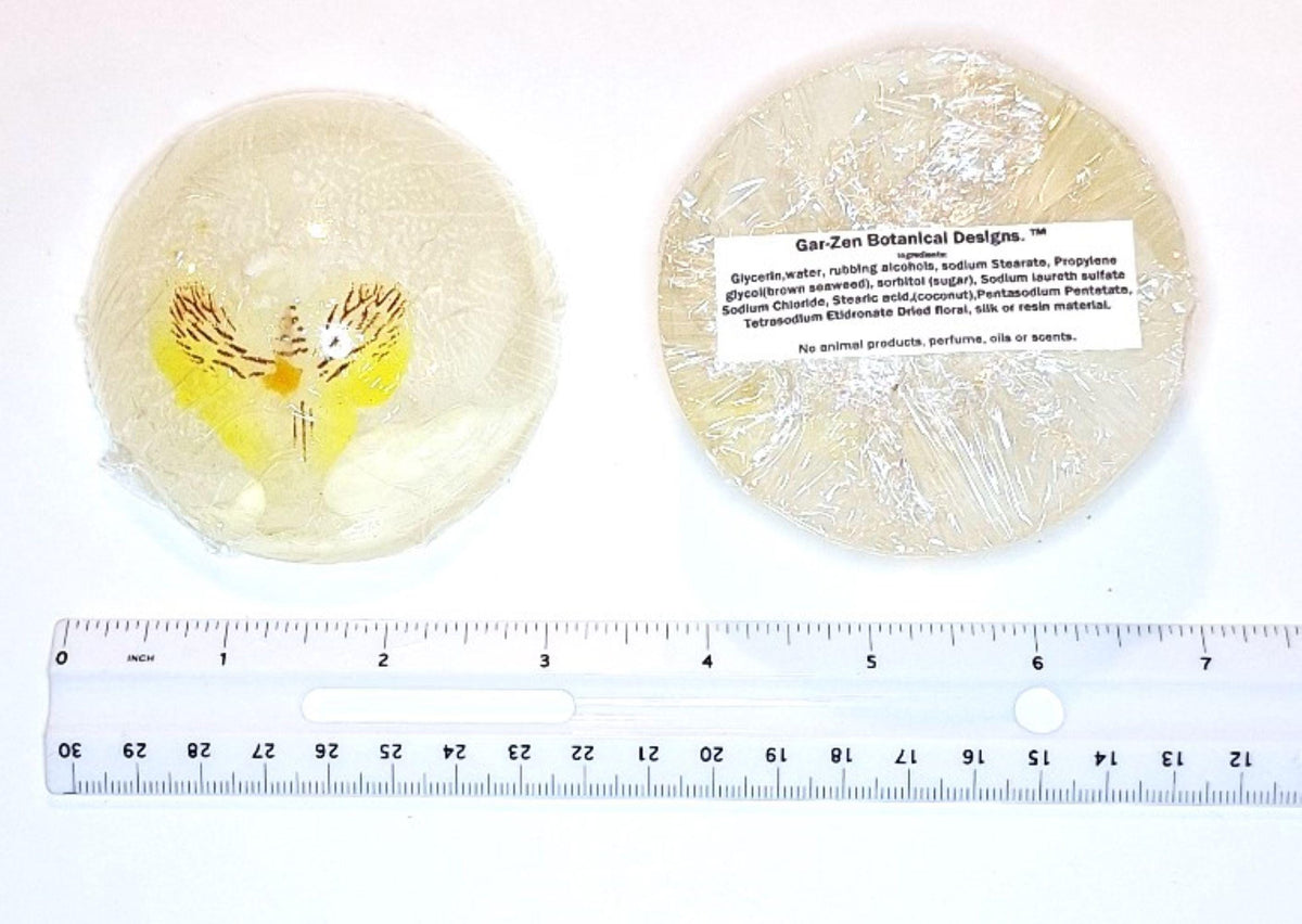 Handmade Artisan Orchid Soaps, Clear Vegan Glycerin, Unscented Hypoallergenic, Purple or Yellow, 8oz Rounds, 2 Pack